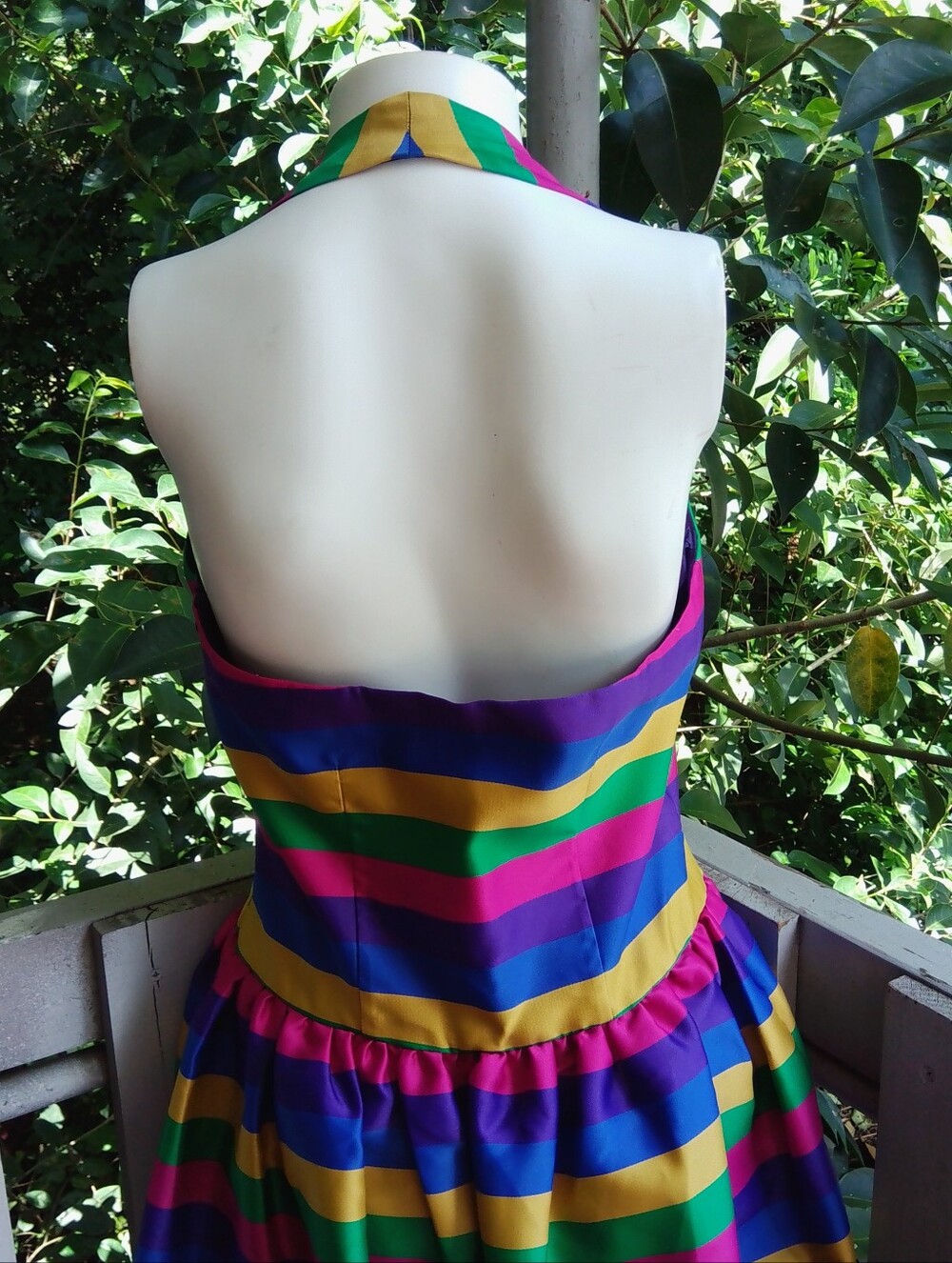 Vintage 1980s Striped Colorful halter Mini Party Dress - Picture 8 of 11